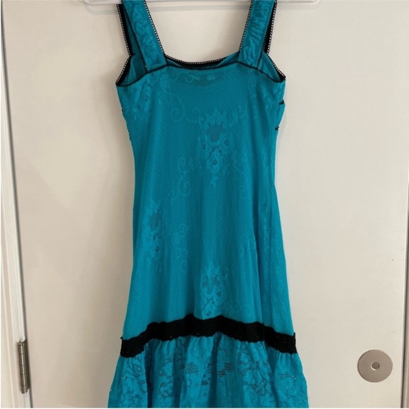 Betsey Johnson RARE Aqua Floral Dot Net Drop Waist Dress w/Slip Size Medium - Picture 8 of 10